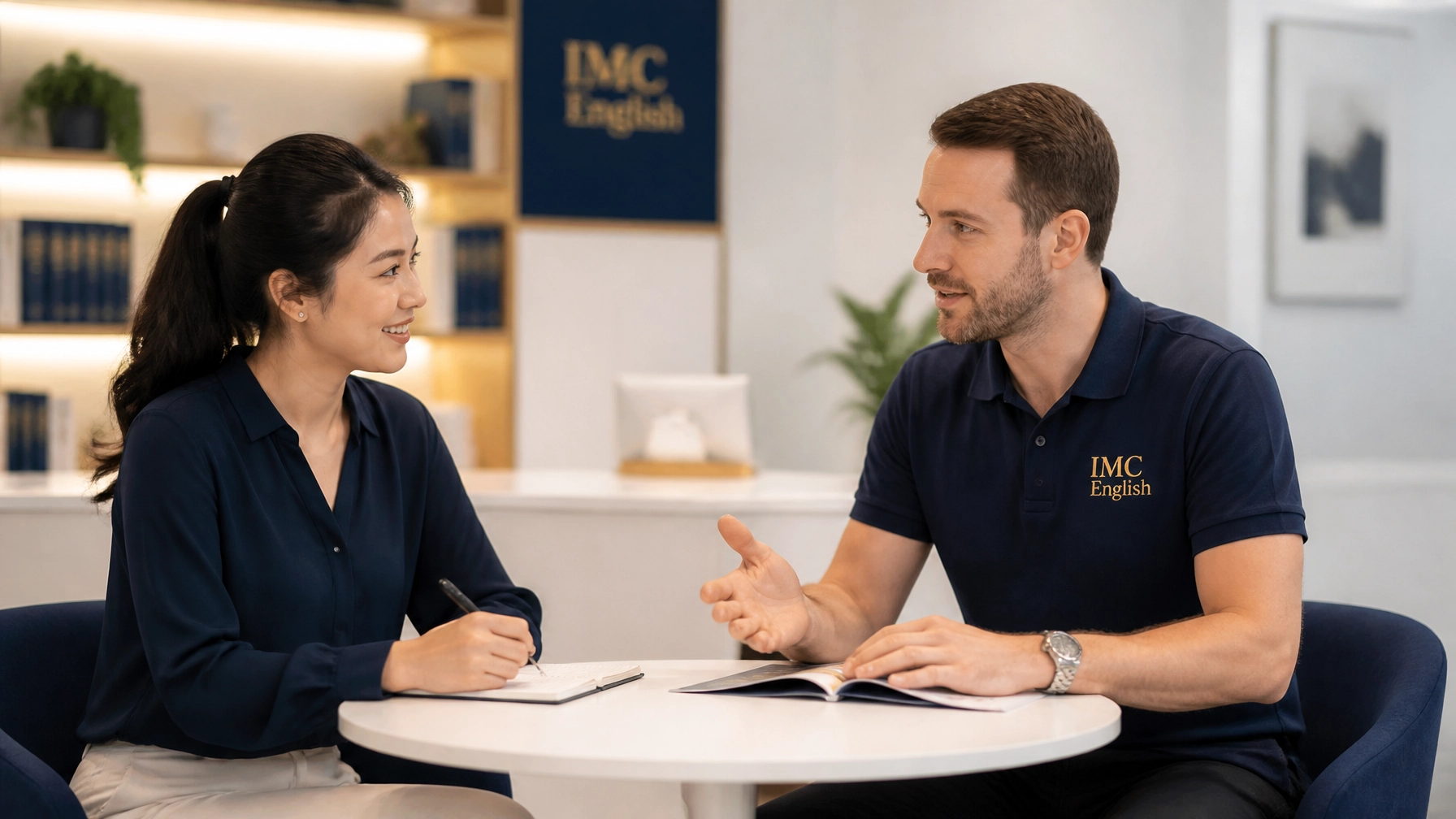 Two people discussing in an office